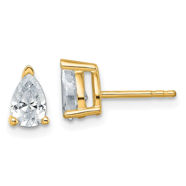 14K Yellow Gold Pear-Shaped Stud Earrings with 1 ct Lab-Grown Diamond