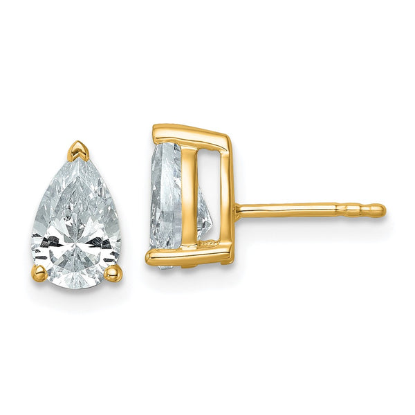 14K Yellow Gold 2 Carat Lab-Grown Diamond Pear Stud Earrings