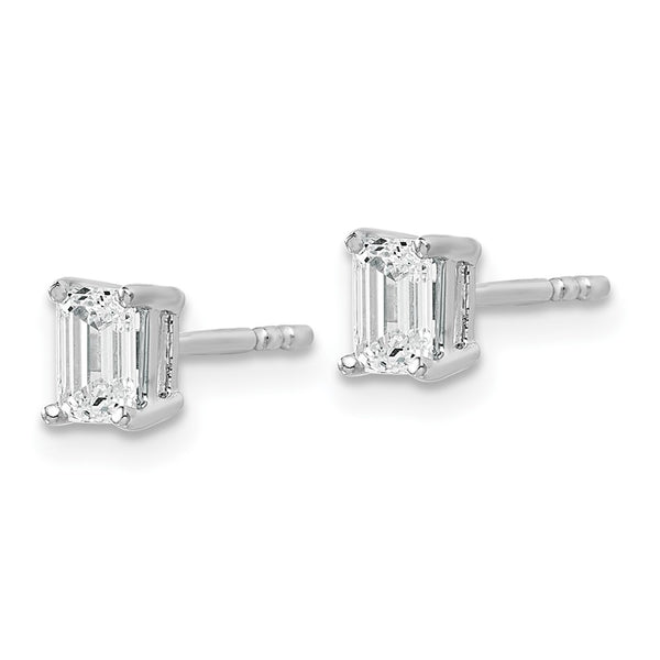 14K White Gold Emerald Stud Earrings - 2/3 ct Lab Grown Diamonds, Heavyweight