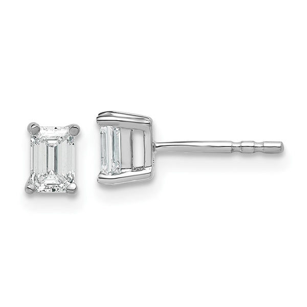 14K White Gold Emerald Stud Earrings - 2/3 ct Lab Grown Diamonds, Heavyweight