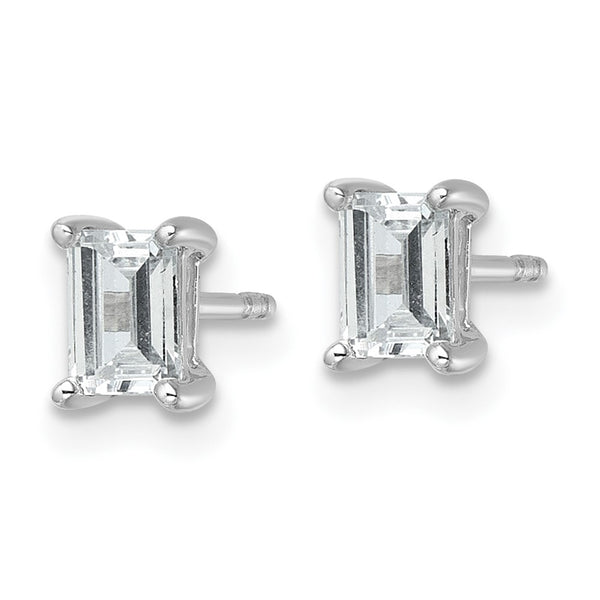 14K White Gold 1 ct Lab-Grown Diamond Emerald Stud Earrings