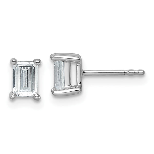 14K White Gold 1 ct Lab-Grown Diamond Emerald Stud Earrings