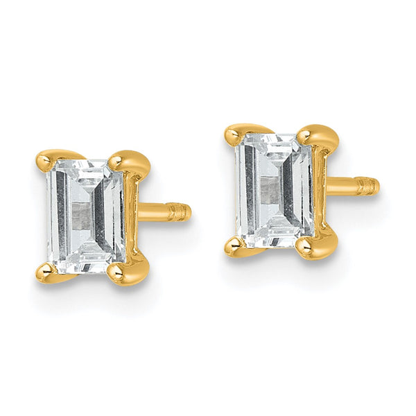 14K Gold Emerald Stud Earrings - 1 ct Lab-Grown Diamond