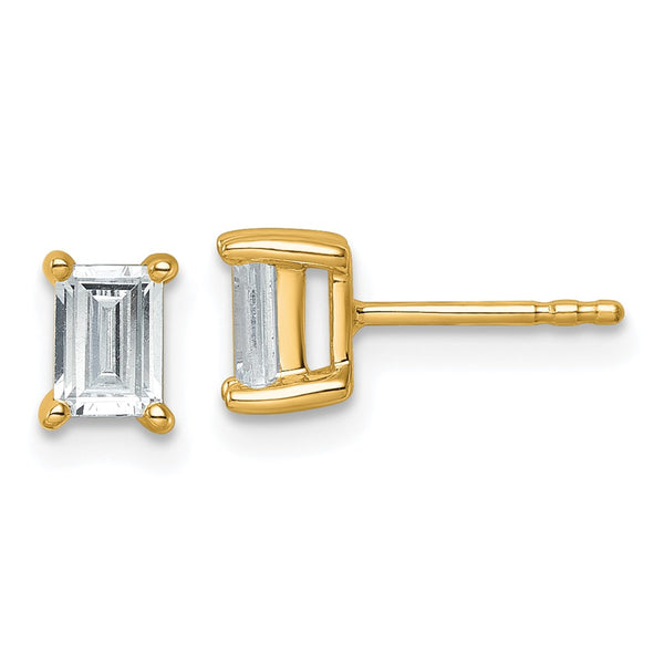 14K Gold Emerald Stud Earrings - 1 ct Lab-Grown Diamond