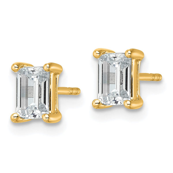 14K Yellow Gold 1.5 ctw Lab-Grown Diamond Emerald Stud Earrings