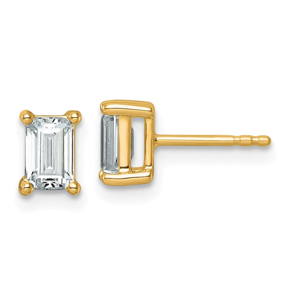 14K Yellow Gold 1.5 ctw Lab-Grown Diamond Emerald Stud Earrings
