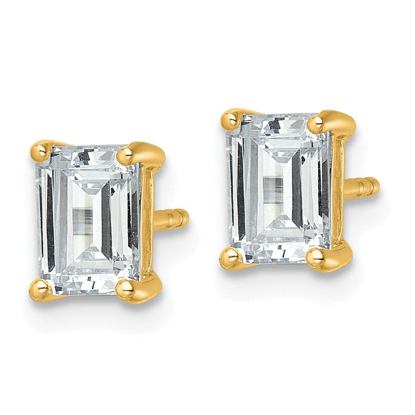 14K Gold 2 Carat Emerald Cut Diamond Stud Earrings
