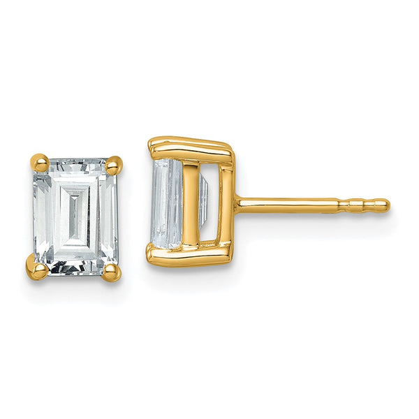 14K Gold 2 Carat Emerald Cut Diamond Stud Earrings