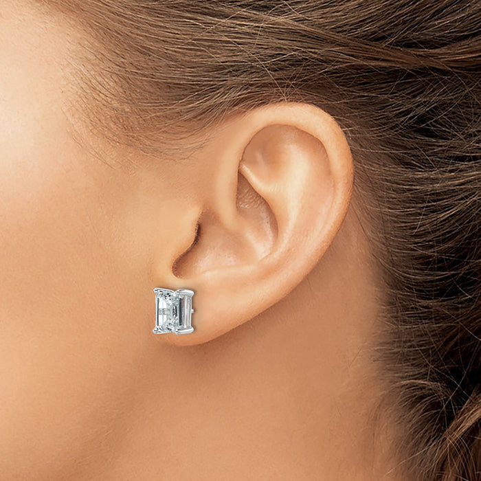 Buy Stylish 14K White Gold 4.0 ctw Lab-Grown Diamond Emerald Stud Earrings-3