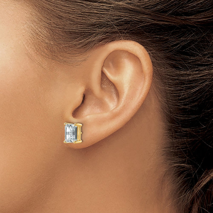 Buy Exclusive 14K Yellow Gold 4ctw Lab-Grown Diamond Emerald Stud Earrings-3