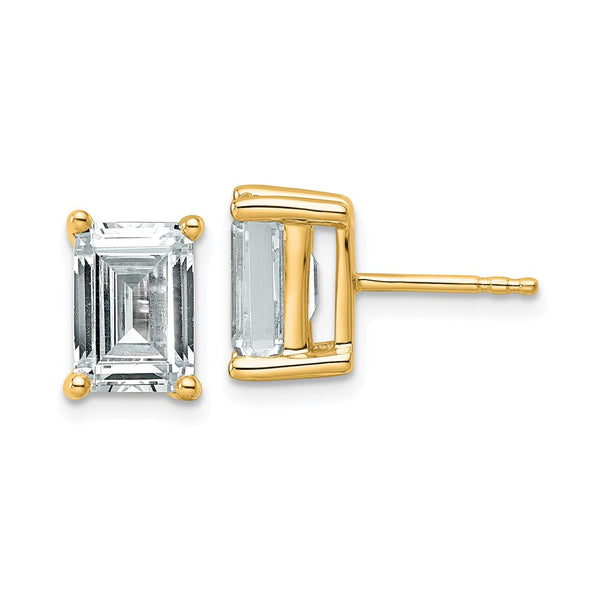 14K Yellow Gold 4-Carat Emerald Cut Stud Earrings