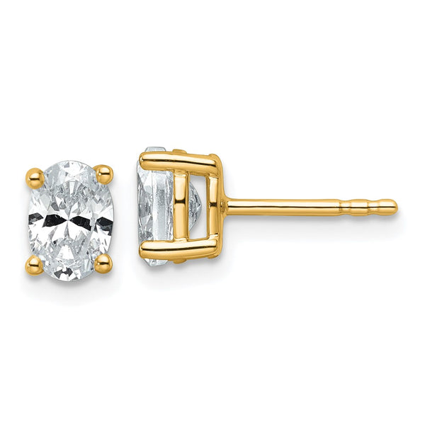 14K Gold Oval Stud Earrings with 1 ct Lab-Grown Diamond