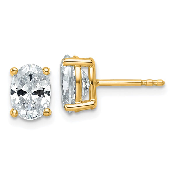 14K Gold Oval Stud Earrings - 2 Carat Lab-Grown Diamonds