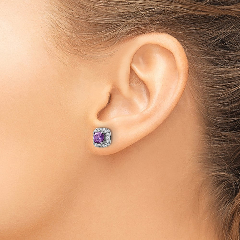 Buy Exclusive 14K White Gold Halo Earrings with Amethyst & 3/8 Carat Diamond