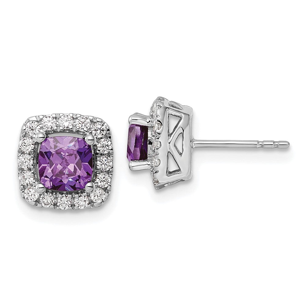 Buy Exclusive 14K White Gold Halo Earrings with Amethyst & 3/8 Carat Diamond