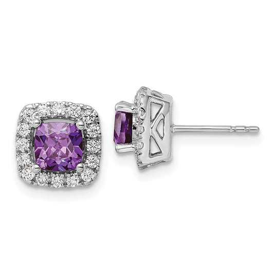 Buy Exclusive 14K White Gold Halo Earrings with Amethyst & 3/8 Carat Diamond