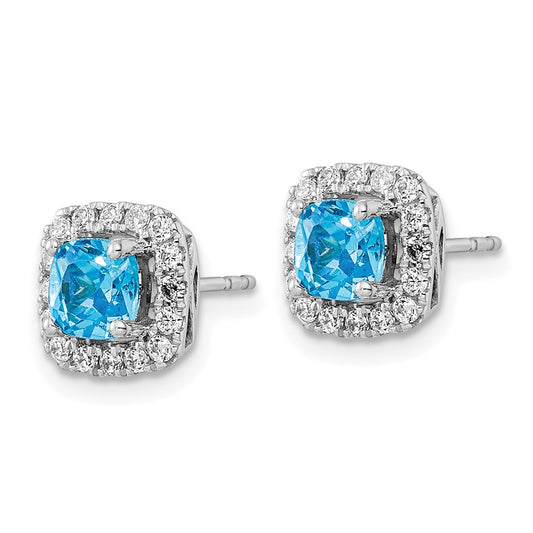 High-Quality 14K White Gold Halo Earrings with 3/8 Carat Diamond & Blue Topaz