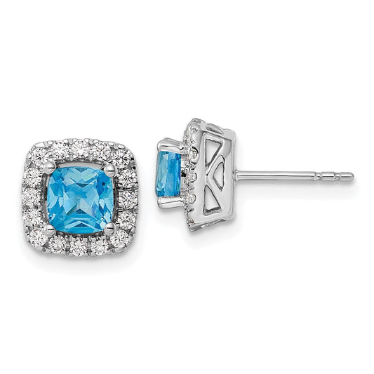 High-Quality 14K White Gold Halo Earrings with 3/8 Carat Diamond & Blue Topaz