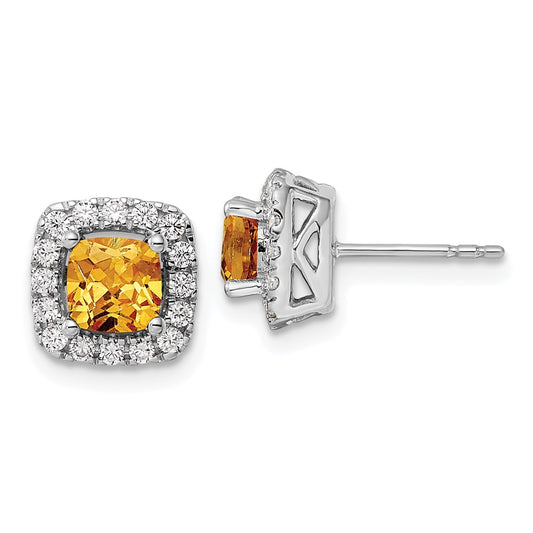 Exclusive 14k White Gold Halo Earrings with 3/8 Carat Diamonds & Citrine