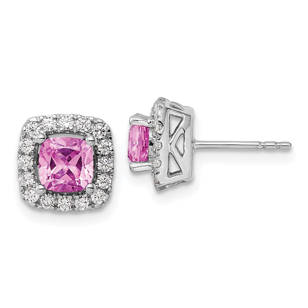 Buy Designer 14K White Gold Halo Earrings with 3/8 Carat Lab Diamonds & Pink Sapphires - Affordable Luxury!