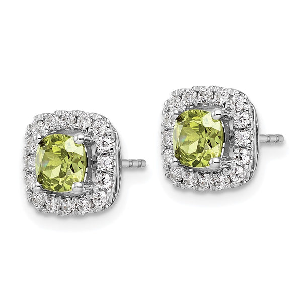 14K White Gold Halo Earrings - 3/8 Carat Lab-Grown Diamonds Peridot