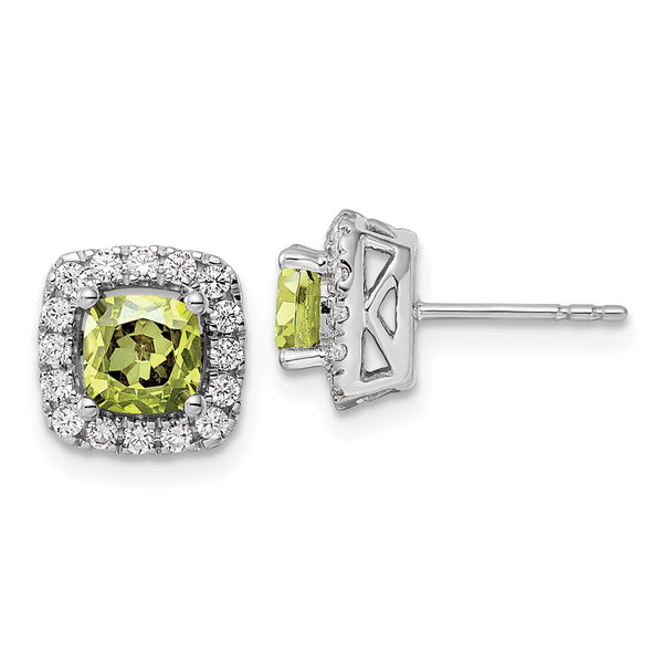 14K White Gold Halo Earrings - 3/8 Carat Lab-Grown Diamonds Peridot