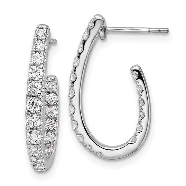 14K White Gold J-Hoop Earrings with 1 Carat Lab-Grown Diamond - Style GR1-1004126