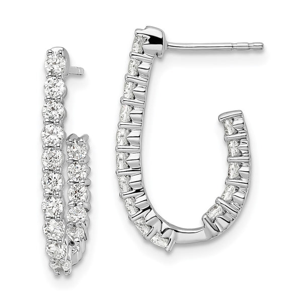14K White Gold J-Hoop Earrings with 1 Carat Lab-Grown Diamond - Style GR1-1004127