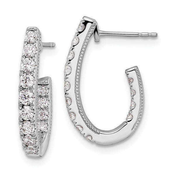 14K White Gold J-Hoop Earrings with 1 Carat Lab-Grown Diamond - Style GR1-1017090