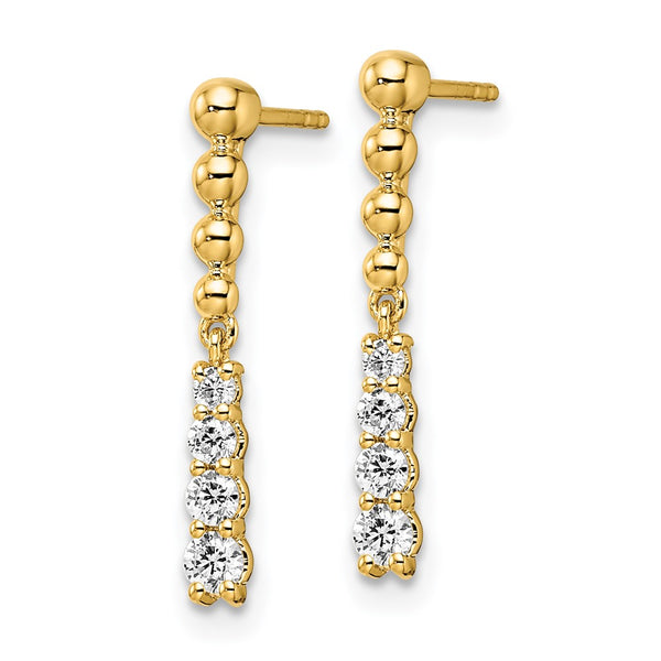 14K Gold Beaded Bar Dangle Earrings with 1/3 Carat Lab Diamond