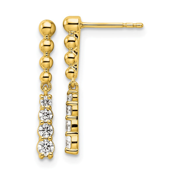 14K Gold Beaded Bar Dangle Earrings with 1/3 Carat Lab Diamond