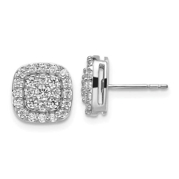 14K White Gold Square Halo Earrings with 7/8 Carat Lab-Grown Diamonds