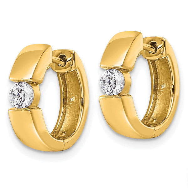 14K Gold Hinged Hoop Earrings with 1/4 Carat VS DEF Diamonds