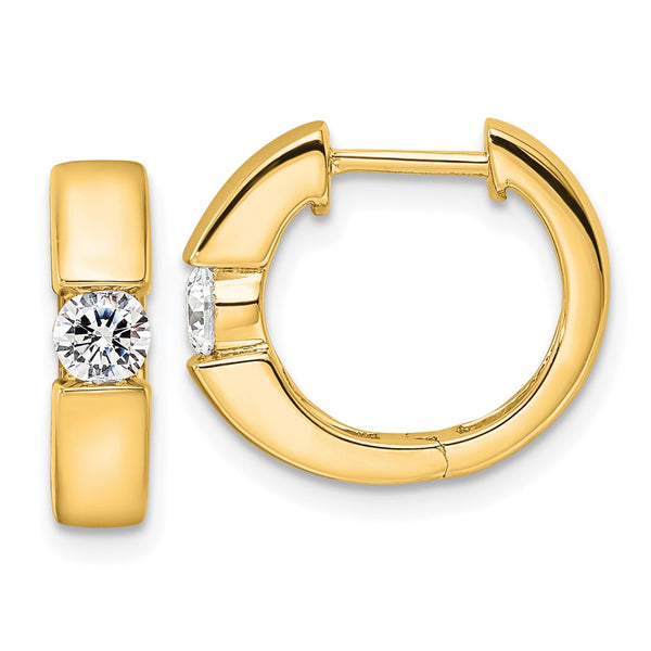 14K Gold Hinged Hoop Earrings with 1/4 Carat VS DEF Diamonds