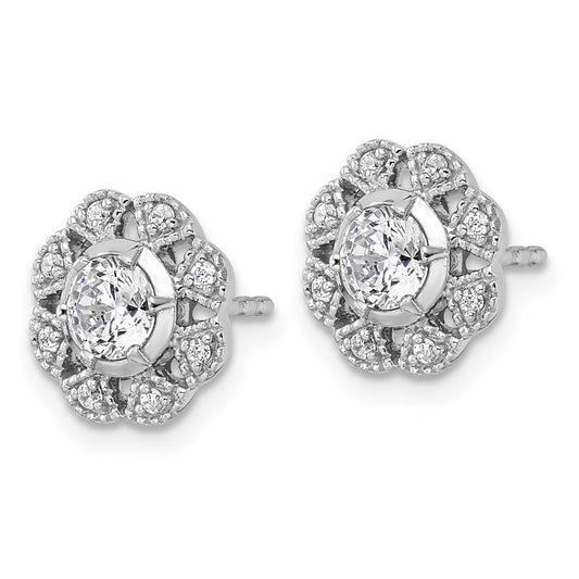 Shop Exclusive 14K White Gold Floral Earrings with 3/4 Carat Lab-Grown Diamonds