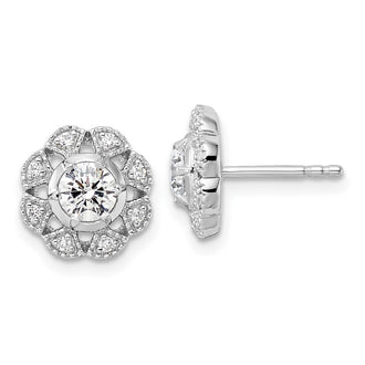 Shop Exclusive 14K White Gold Floral Earrings with 3/4 Carat Lab-Grown Diamonds