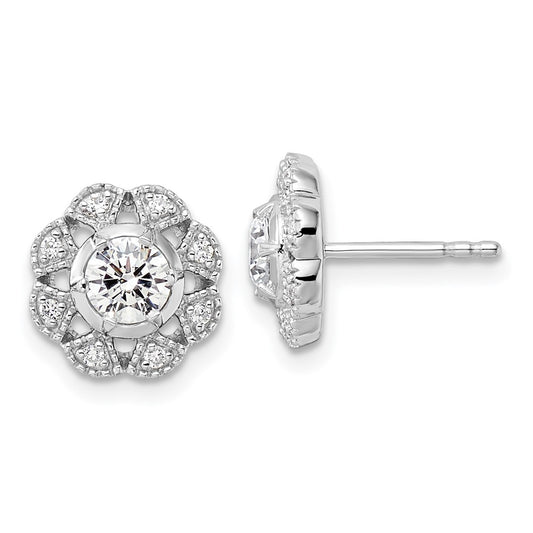 Shop Exclusive 14K White Gold Floral Earrings with 3/4 Carat Lab-Grown Diamonds