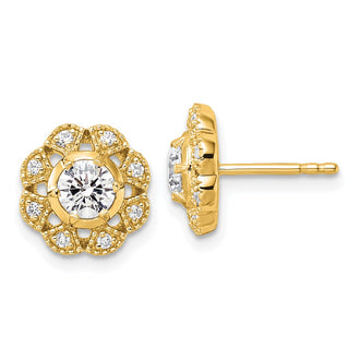 High-Quality 14K Gold Floral Post Earrings with 3/4 Carat Lab-Grown Diamonds