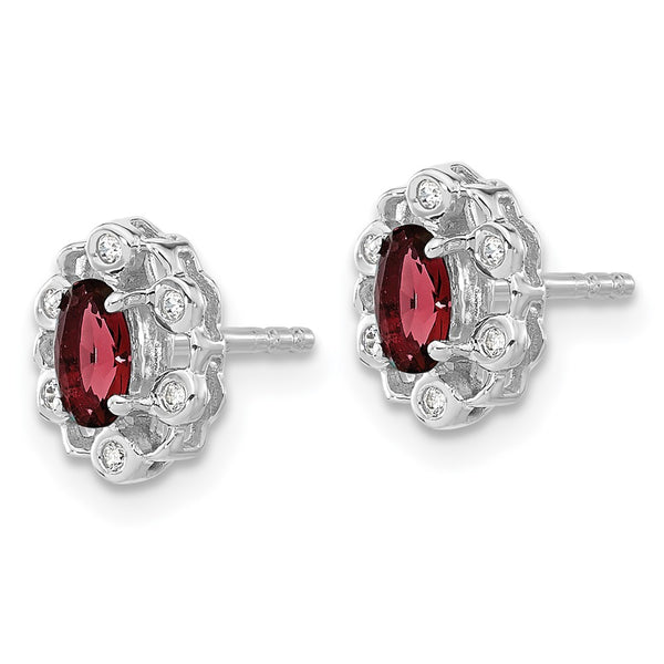 14K White Gold Oval Created Ruby Halo Earrings with Diamonds