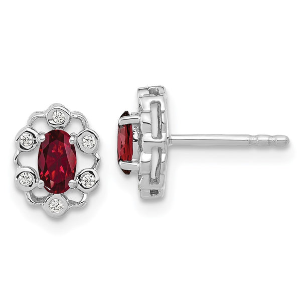 14K White Gold Oval Created Ruby Halo Earrings with Diamonds