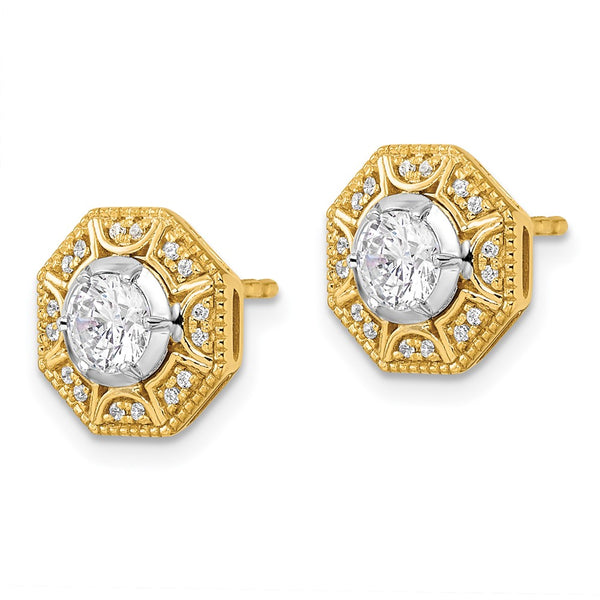 14K Two-Tone Octagon Halo Earrings with 3/4 Carat Lab-Grown Diamonds