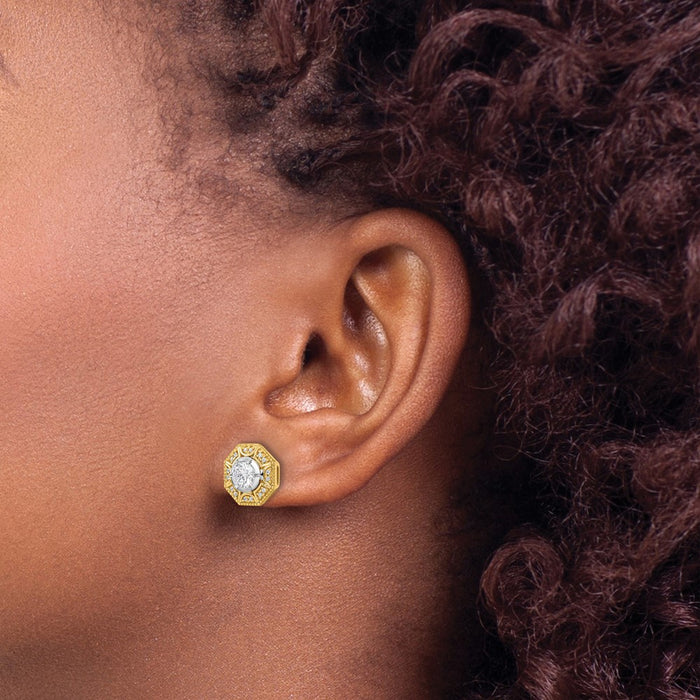Exclusive 14K Two-Tone Octagon Halo Earrings with 3/4 Carat Lab-Grown Diamonds-3