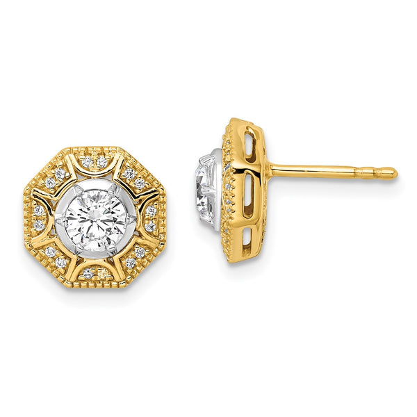 14K Two-Tone Octagon Halo Earrings with 3/4 Carat Lab-Grown Diamonds