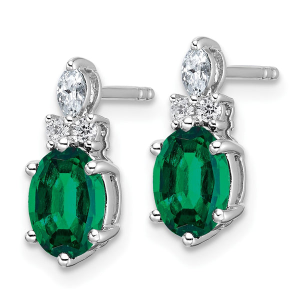 14K White Gold Twisted Post Earrings with Diamonds & Emeralds