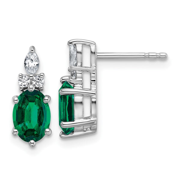 14K White Gold Twisted Post Earrings with Diamonds & Emeralds