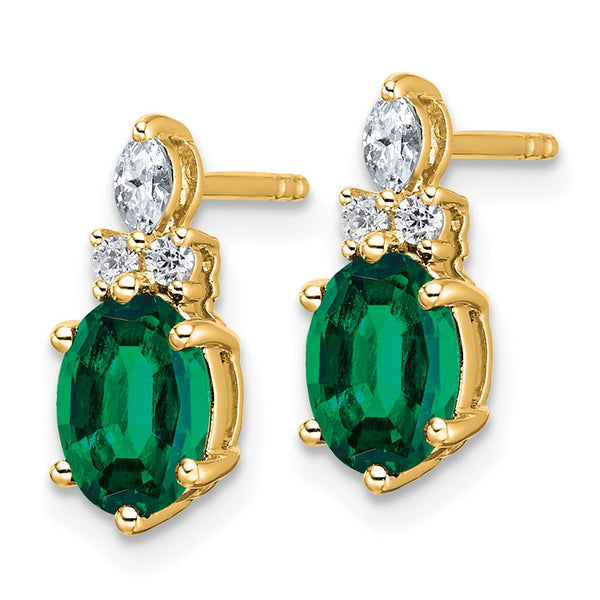 14K Gold Twisted Post Earrings with Emerald & Diamond Accents