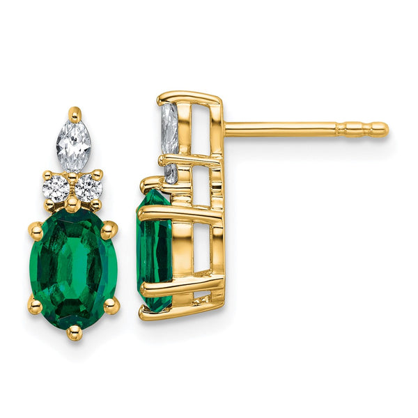 14K Gold Twisted Post Earrings with Emerald & Diamond Accents