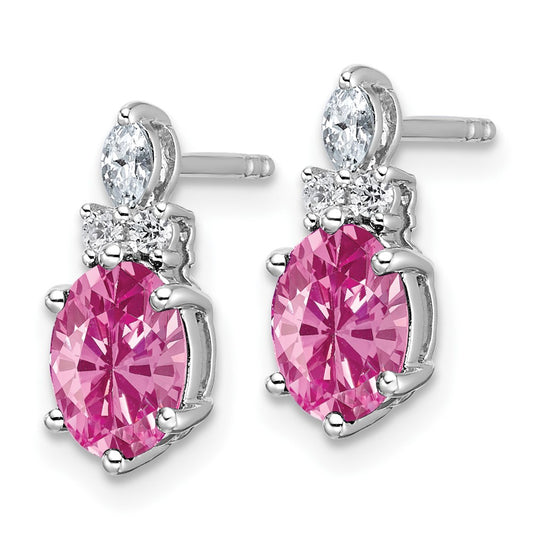 High-Quality 14K White Gold Twist Earrings with Diamond & Pink Sapphire - Stylish Value!