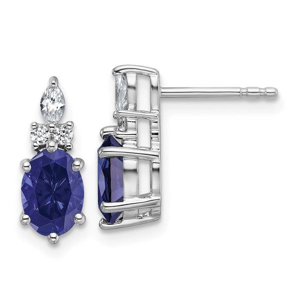 14K White Gold Twisted Earrings with Diamonds & Sapphires
