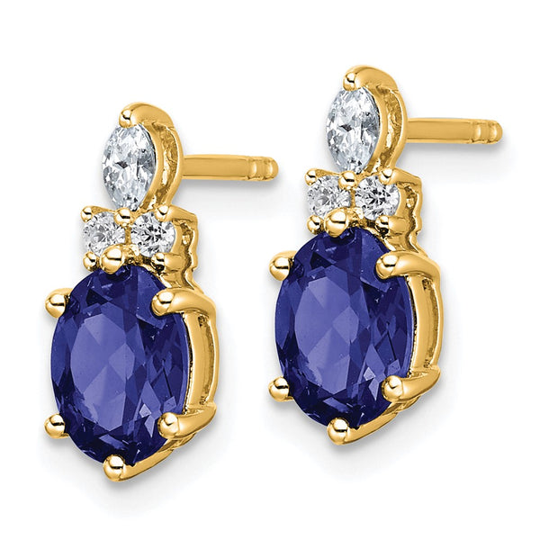 14K Gold Twisted Post Earrings with Diamonds & Sapphires, 1.5"